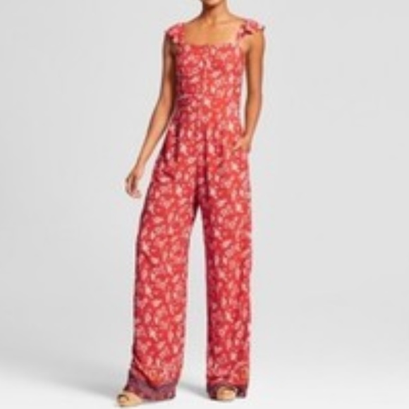 Xhilaration Pants - Women's Floral Print Sleeveless Button Front Jumps